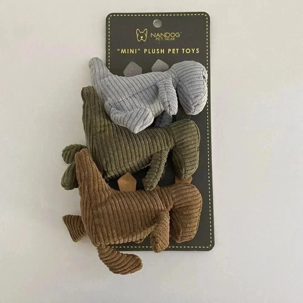 NANDOG PET GEAR Mini Plush Dinosaurs Set of Three Squeaky Stuffed Dog Pet Toy